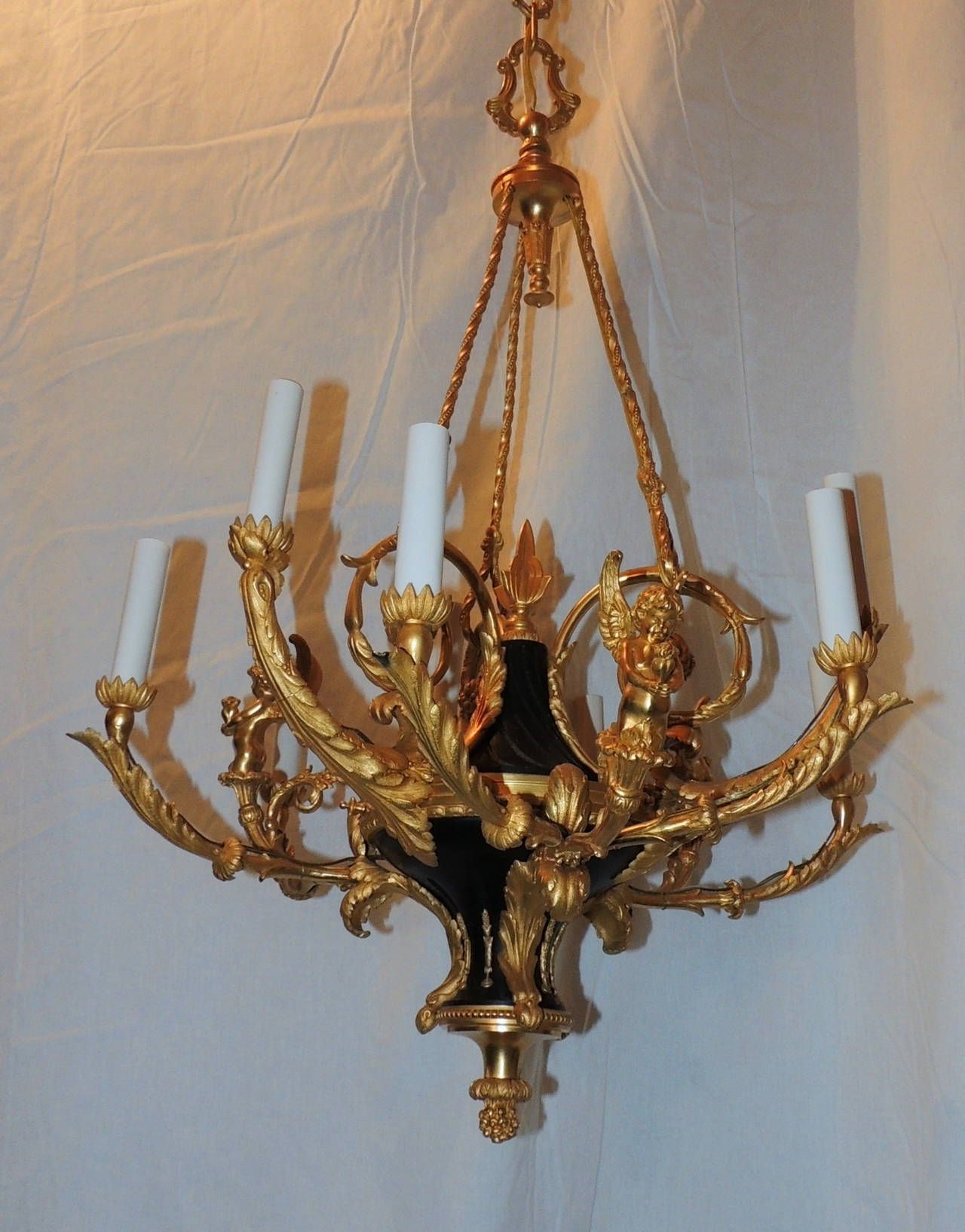 Current French Bronze Chandelier With French Empire Dore Bronze And Marble 9 Light Cherub Putti (View 8 of 20)