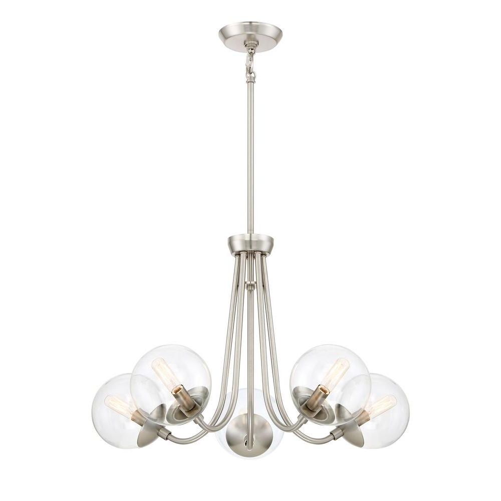 Home Decorators Collection 5 Light Brushed Nickel Chandelier With Pertaining To Well Known Chandelier Globe (View 11 of 20)