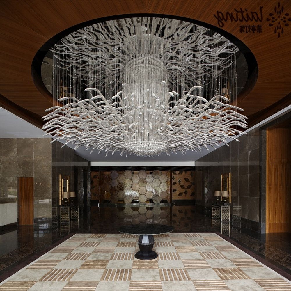 Hotel Chandelier In Well Known Modern Hotel Lobby Custom Made Chandelier Light For Low Ceiling (View 1 of 20)