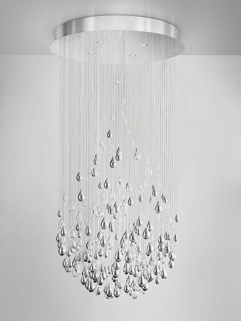 Latest Contemporary Chandelier / Blown Glass / Stainless Steel / Led Within Glass Droplet Chandelier (View 13 of 20)