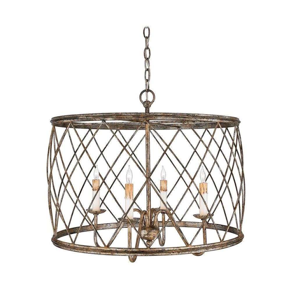 Metal Drum Chandeliers With Regard To Famous Drum Pendant Light With Silver Cage Shade Century Silver Leaf Finish (View 1 of 20)