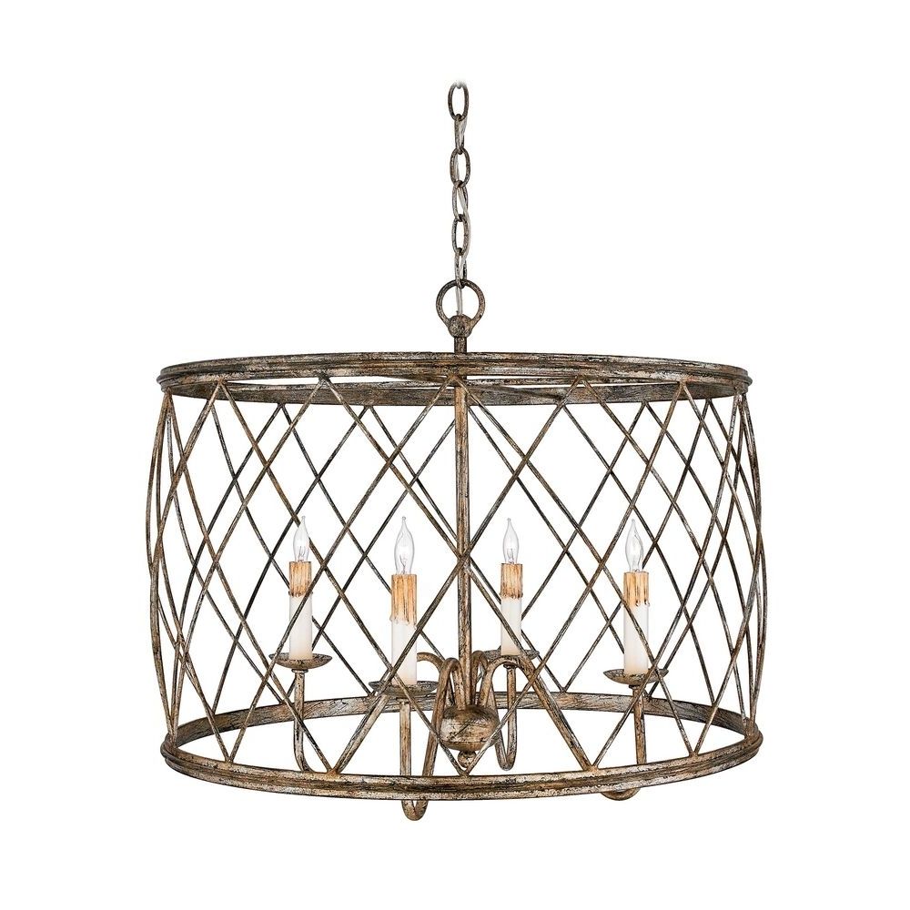 Metal Drum Chandeliers With Regard To Famous Drum Pendant Light With Silver Cage Shade Century Silver Leaf Finish (Photo 1 of 20)