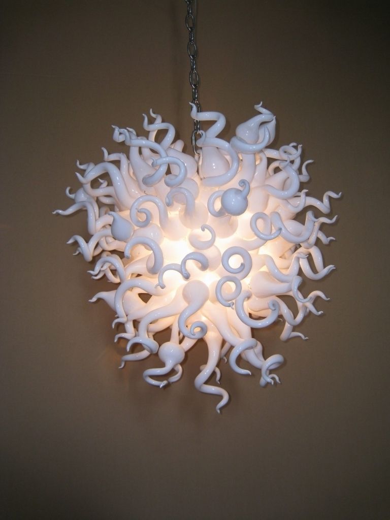 Most Current Simple And Pure Milky White Hand Blown Art Glass Chandelier Home For With Simple Glass Chandelier (View 14 of 20)