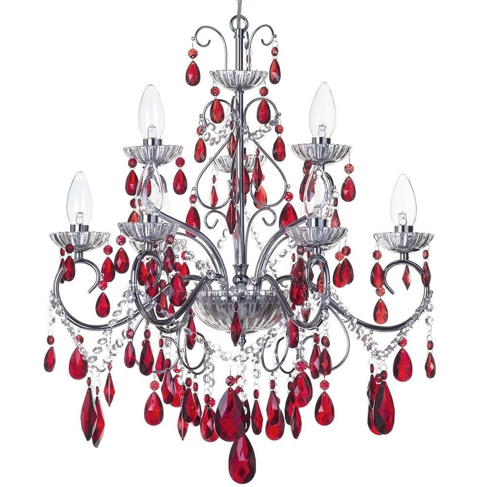 Most Recently Released Vara 9 Light Bathroom Red Crystal Chandelier – Chrome With Regard To Crystal Chrome Chandelier (View 14 of 20)
