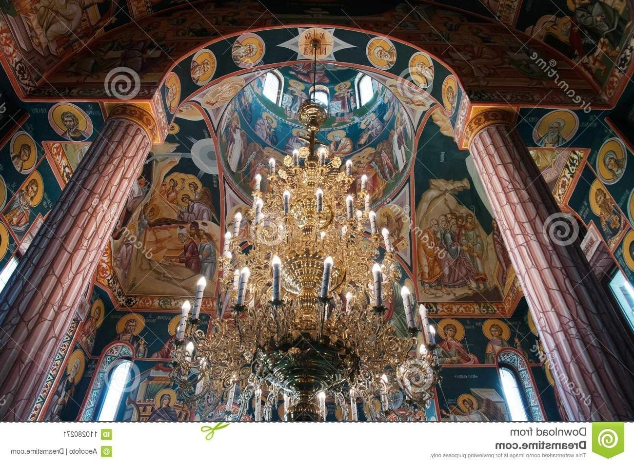 Orthodox Church Interior With Massive Chandelier And Colorful Within 2019 Massive Chandelier (View 14 of 20)
