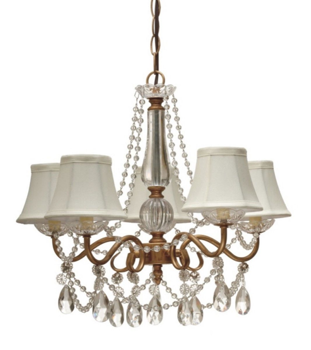 Preferred Gold Arm & Crystals Chandelier 5 Silk Shades (View 1 of 20)