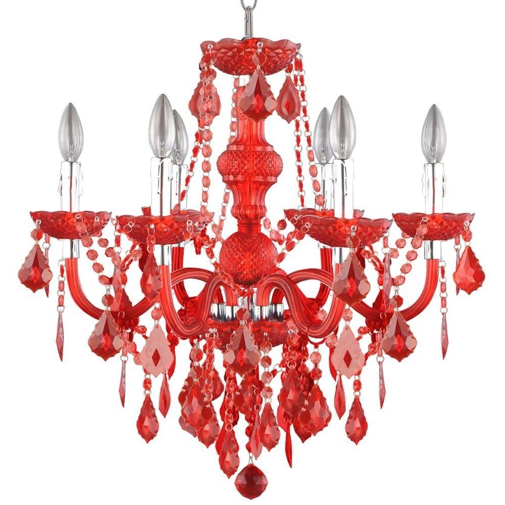 Preferred Hampton Bay Maria Theresa 6 Light Chrome And Red Acrylic Chandelier For Red Chandeliers (View 1 of 20)