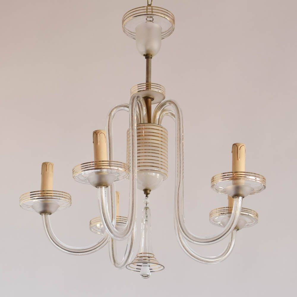 Simple Glass Chandelier Regarding Most Popular Simple Glass Chandelier W/gold Stripes – The Big Chandelier (Photo 1 of 20)