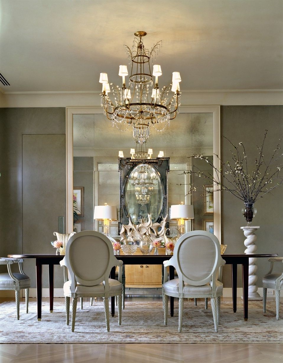 Trendy Dining Room : Modern Classic Dark Pearl Dining Room With Large Pertaining To Chandelier Mirror (View 17 of 20)