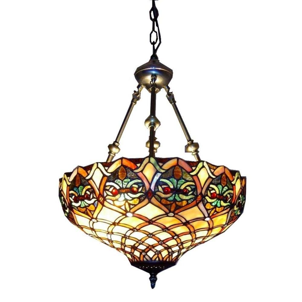 Warehouse Of Tiffany 2 Light Brass Inverted Hanging Pendant With In Well Liked Inverted Pendant Chandeliers (View 17 of 20)