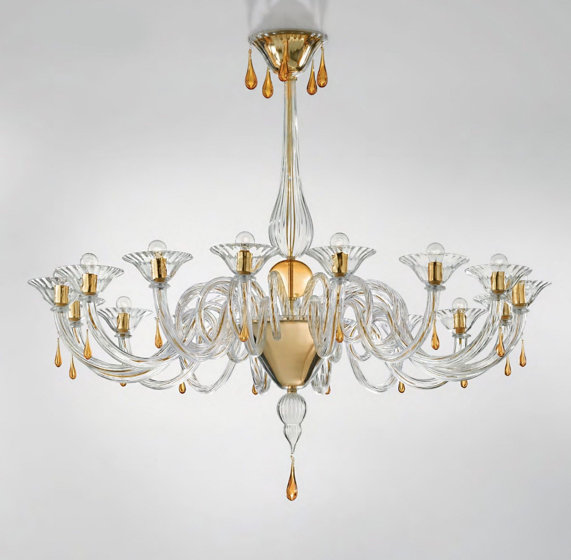 Well Known Clear Glass Chandeliers For Modern Murano Chandelier Lighting Clear Glass And Gold Metal Finish (View 9 of 20)