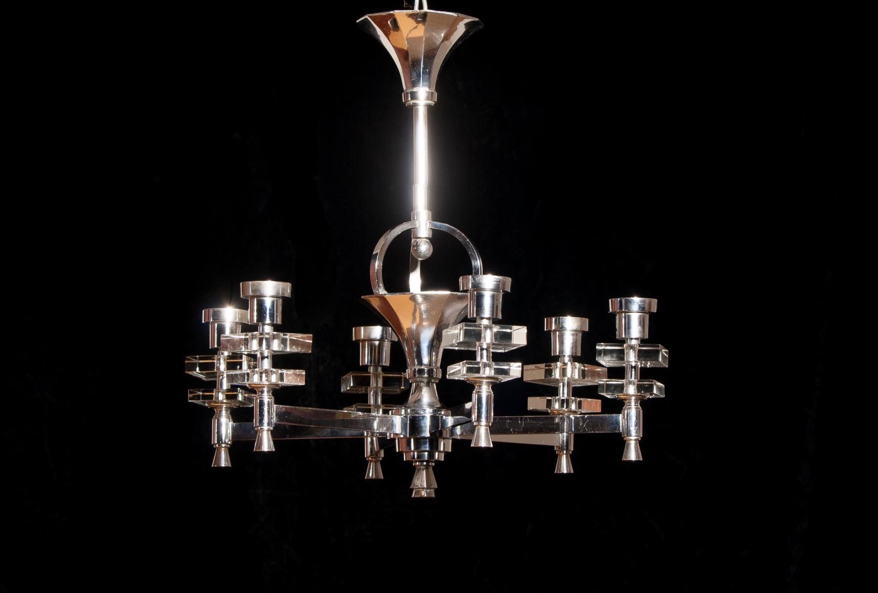 Well Known French Glass Chandelier With Regard To French Chrome & Crystal Chandelier, 1950s For Sale At Pamono (View 18 of 20)