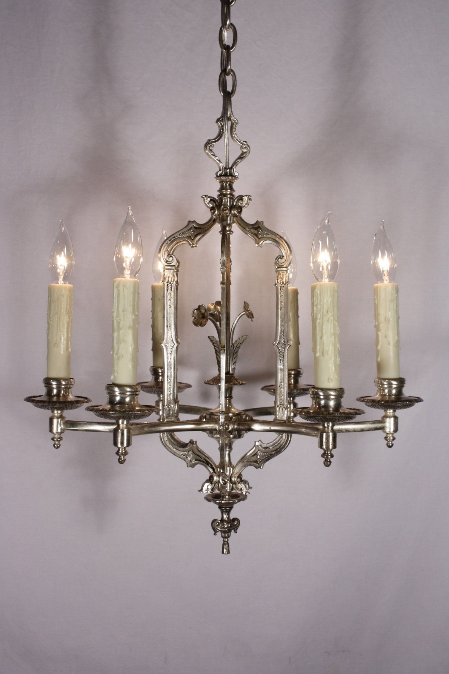 Well Liked Antique Georgian Six Light Silver Plated Chandelier, Signed Lion Co Inside Georgian Chandeliers (View 16 of 20)