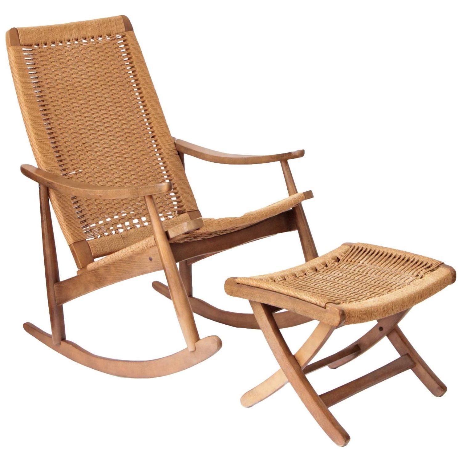 2018 Patio Rocking Chairs With Ottoman Within Woven Rope Mid Century Modern Rocking Chair And Ottoman At 1stdibs (View 1 of 20)
