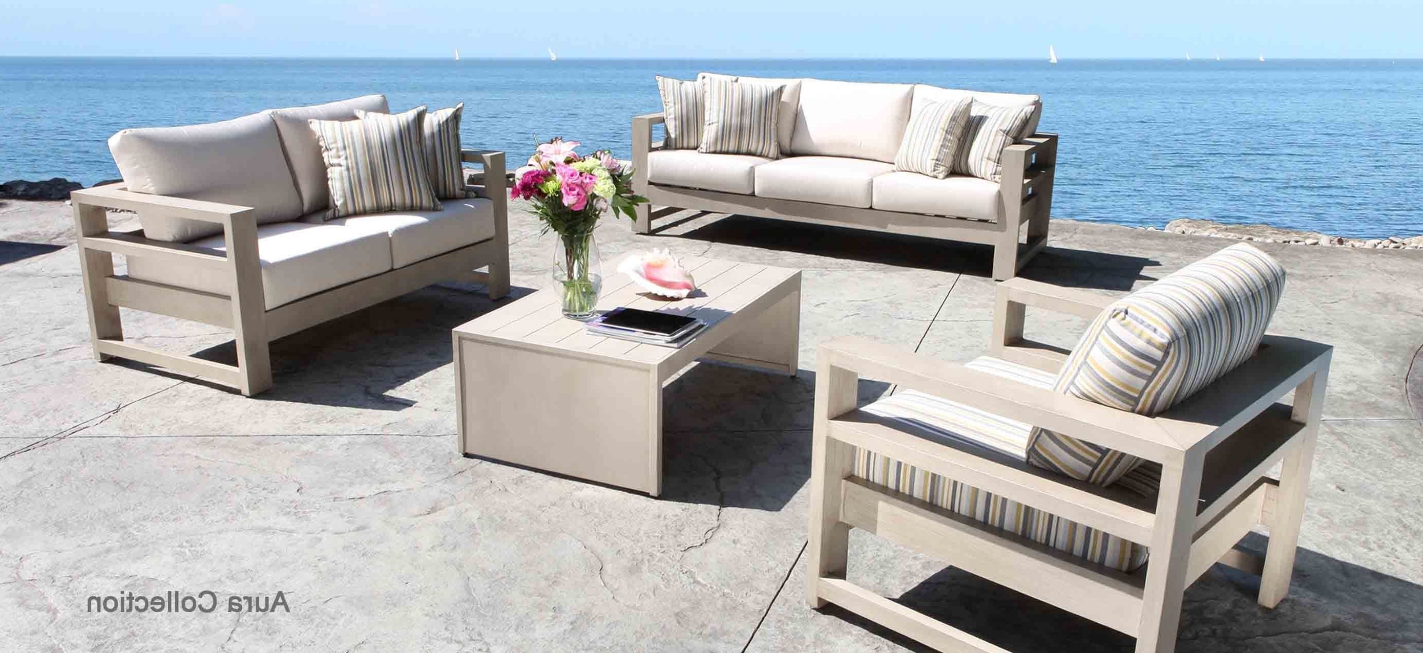 Aura Cast Aluminum Patio Furniture Conversation Set With A Modern Intended For Well Liked Modern Patio Conversation Sets (View 1 of 20)