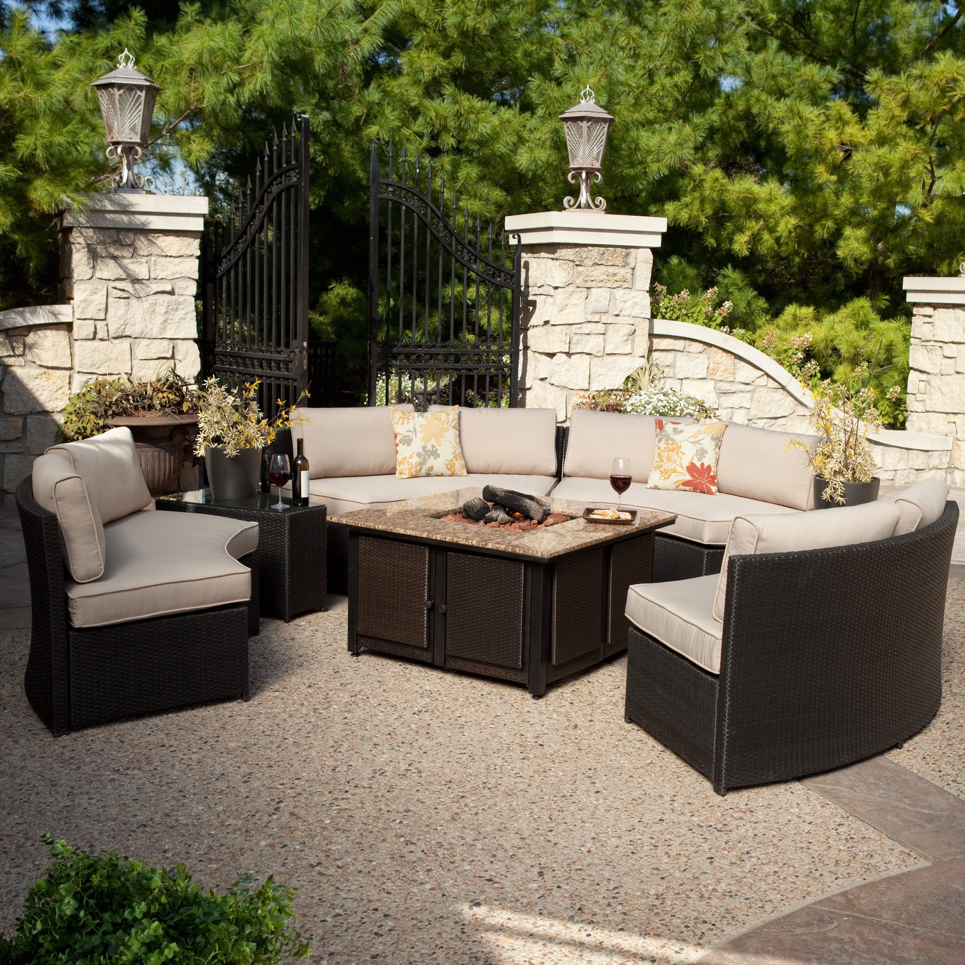 Beautiful Fire Pit Conversation Sets Patio Tall Stone Seating Around Inside Widely Used Patio Conversation Sets With Fire Table (View 2 of 20)