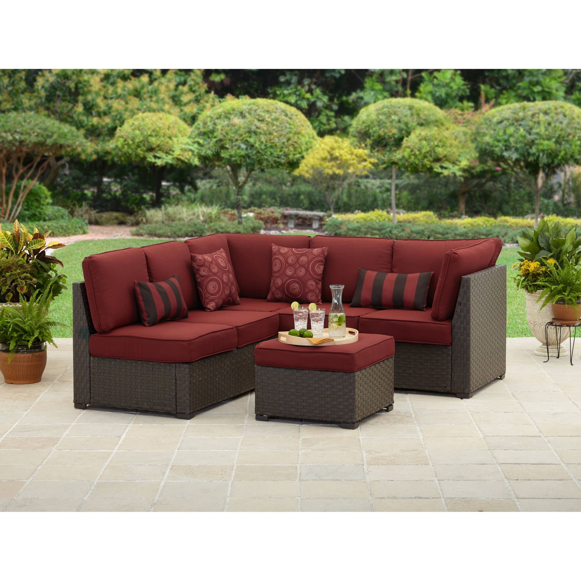 Better Homes And Gardens Rush Valley 3 Piece Outdoor Sectional Pertaining To Latest Patio Conversation Sets With Cushions (View 12 of 20)