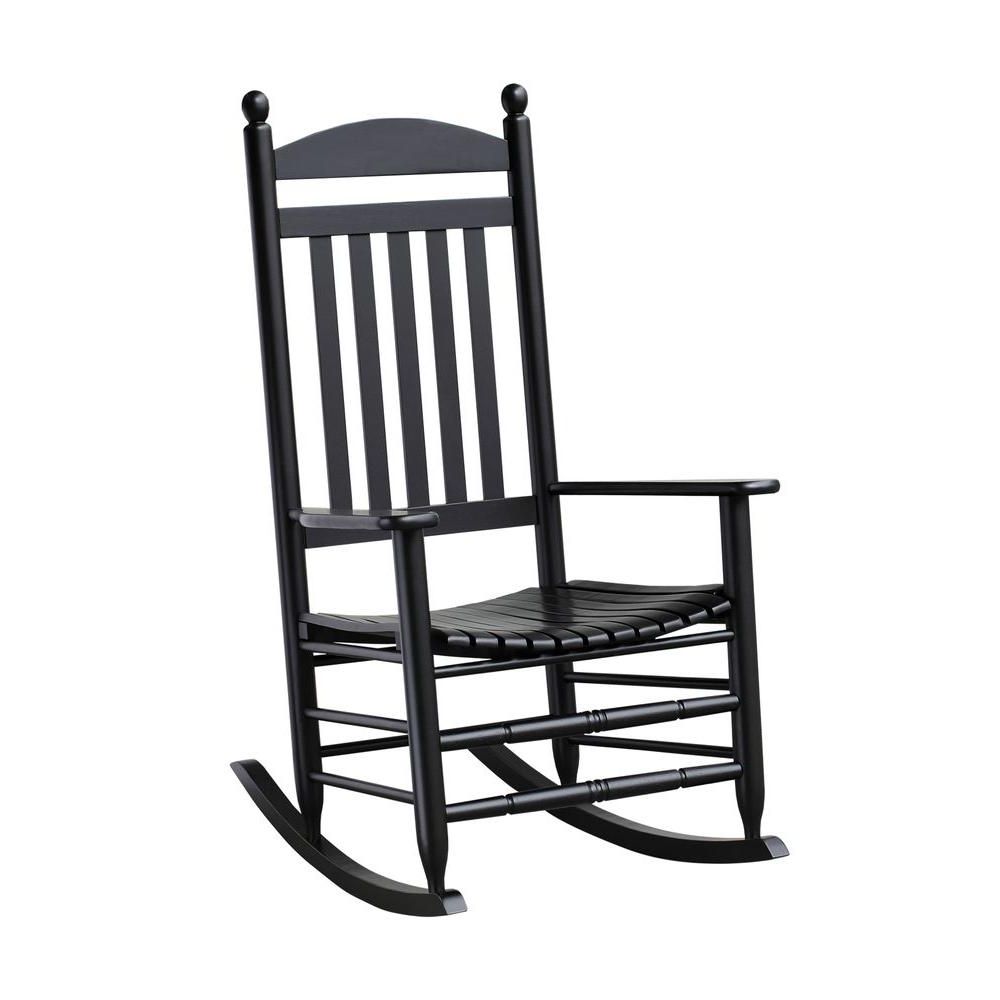 Black Rocking Chairs Intended For Newest Bradley Black Slat Patio Rocking Chair 200sbf Rta – The Home Depot (View 1 of 20)
