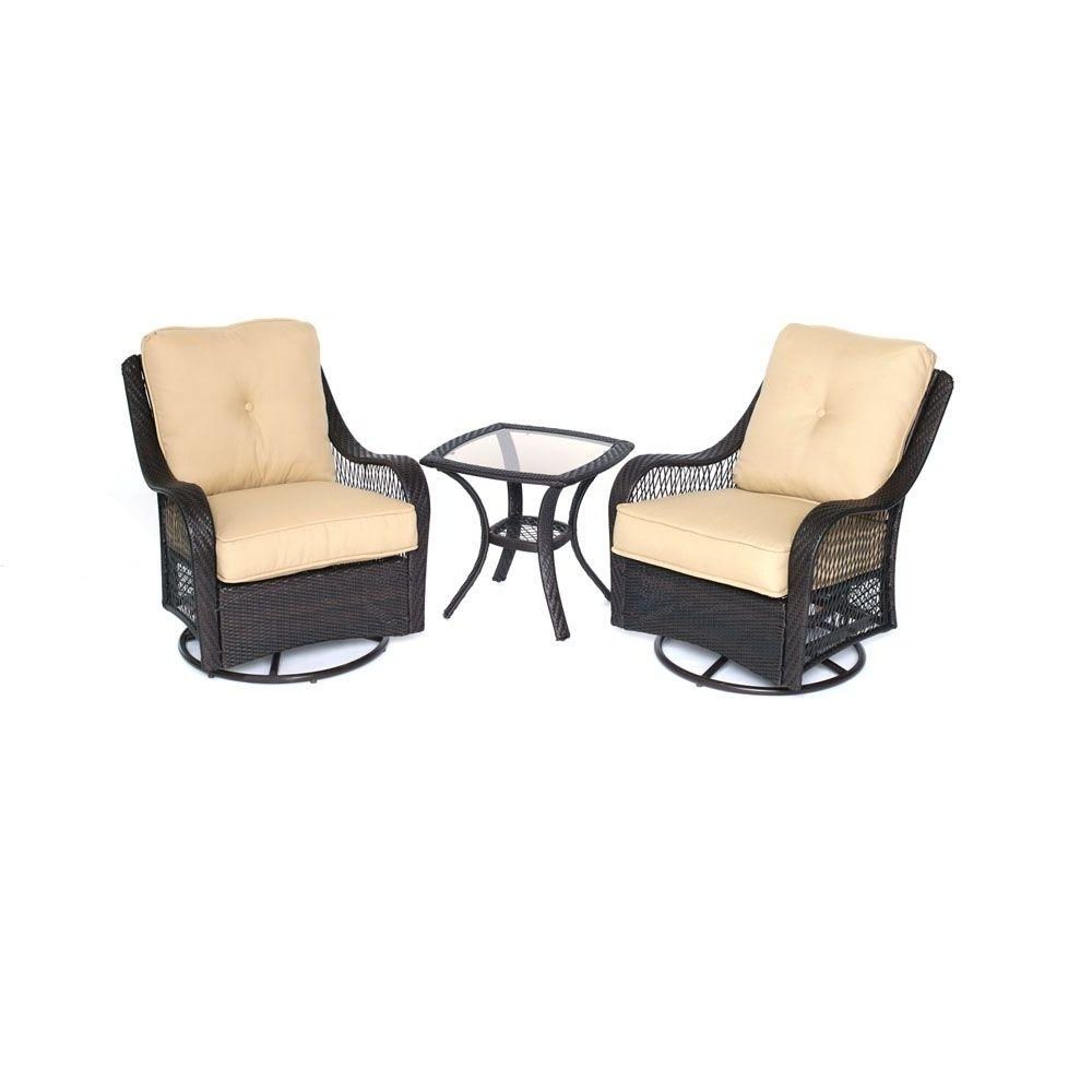 Favorite 3 Piece Patio Conversation Sets Inside Hanover Orleans 3 Piece All Weather Wicker Patio Swivel Rocking Chat (View 16 of 20)