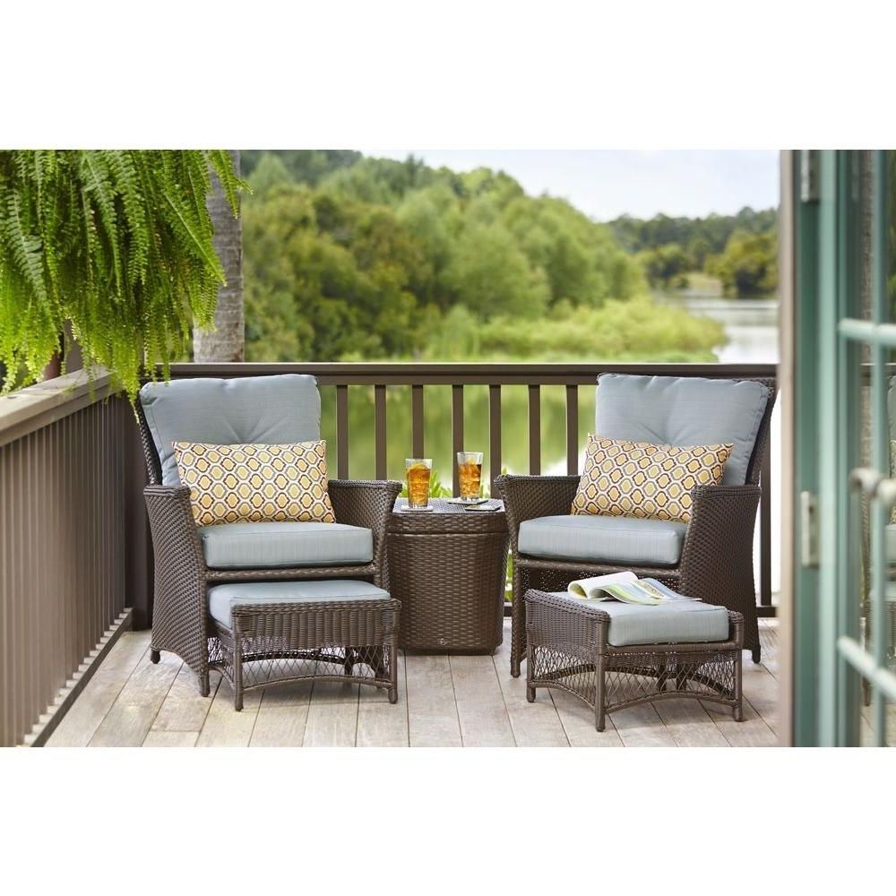 Hampton Bay Patio Conversation Sets Intended For Most Recent Hampton Bay Blue Hill 5 Piece Patio Conversation Set With Blue Green (View 19 of 20)