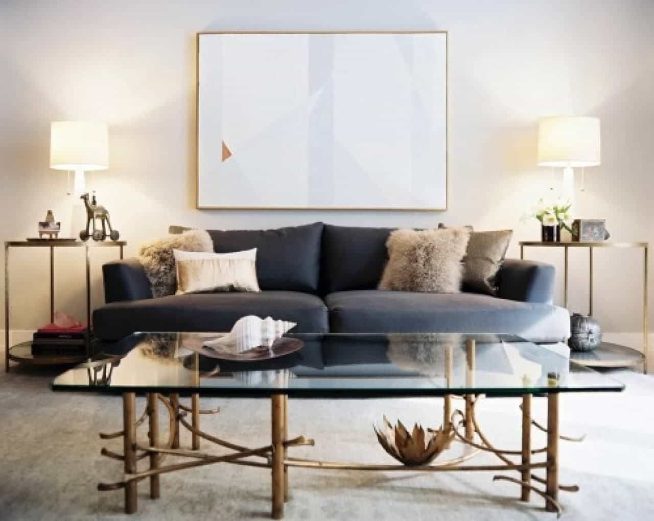 Modern Living Room With Grey Sofa And Side Tables With Table Lamps Inside Popular Contemporary Living Room Table Lamps (View 15 of 20)