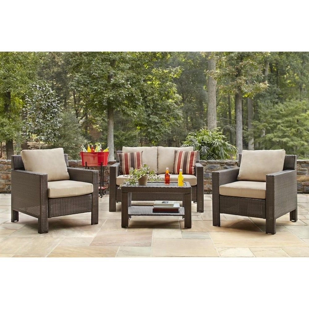 Most Recently Released Hampton Bay Beverly 4 Piece Patio Deep Seating Set With Beverly With Regard To Patio Conversation Sets At Home Depot (View 1 of 20)