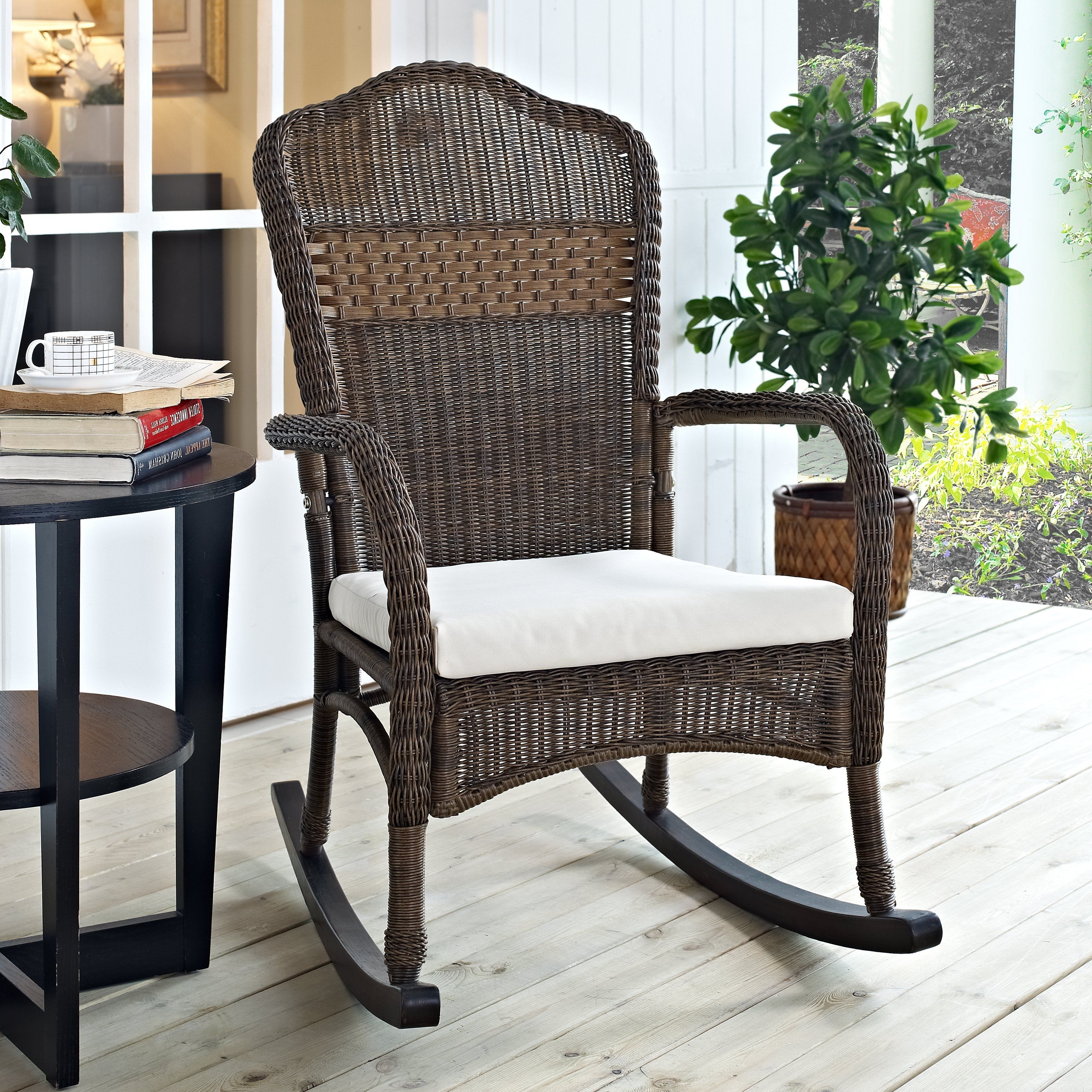 Most Up To Date Indoor Wicker Rocking Chairs With Regard To Coral Coast Mocha Resin Wicker Rocking Chair With Beige Cushion (Photo 1 of 20)