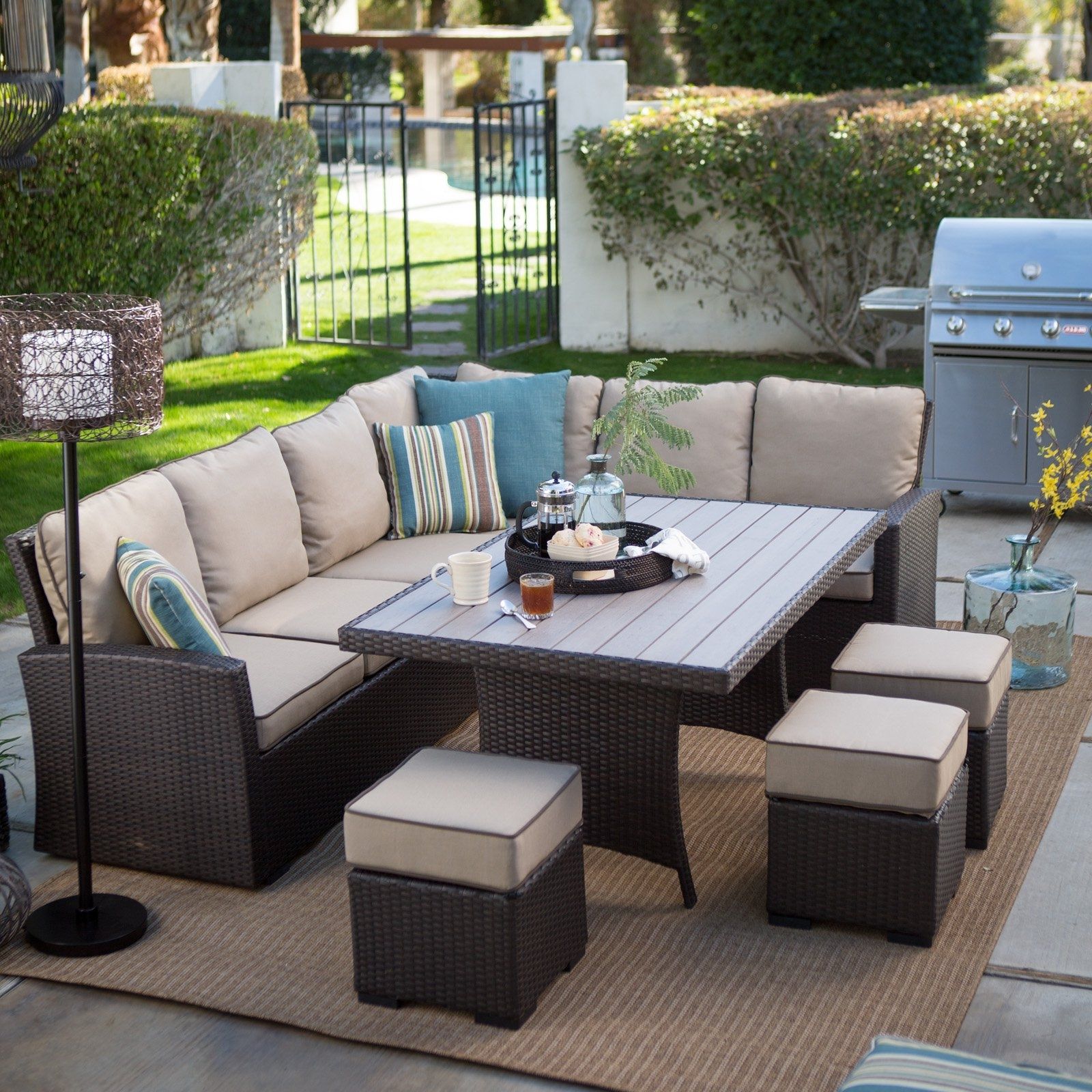 Patio Conversation Dining Sets Pertaining To Most Recent Belham Living Monticello All Weather Wicker Sofa Sectional Patio (View 1 of 20)
