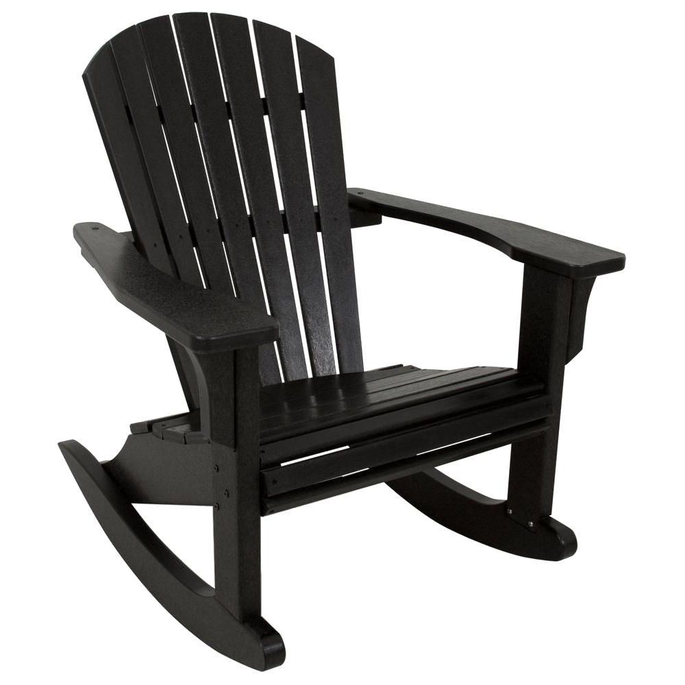Polywood Seashell Black Patio Rocker Shr22bl – The Home Depot Throughout Most Current Black Patio Rocking Chairs (View 20 of 20)