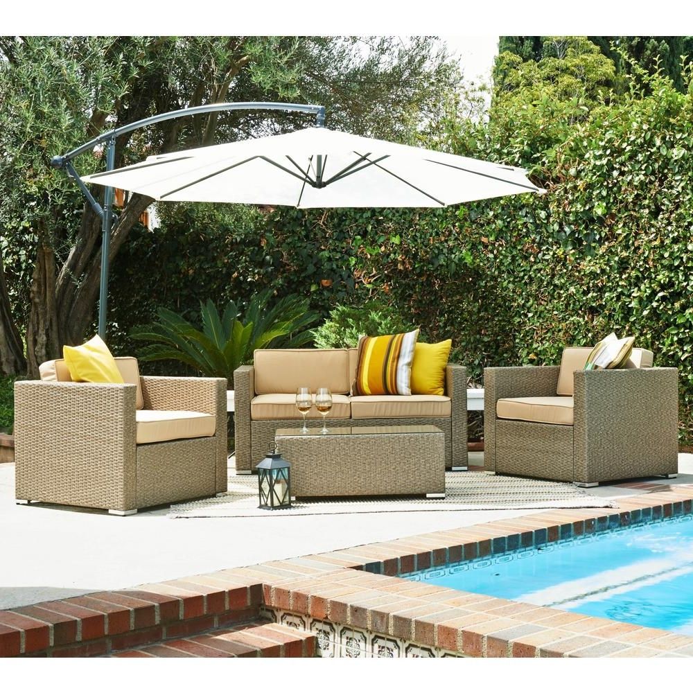 S'dente Cane Garden Light Brown 5 Piece Outdoor Wicker Patio Intended For Favorite Patio Conversation Sets With Umbrella (View 1 of 20)
