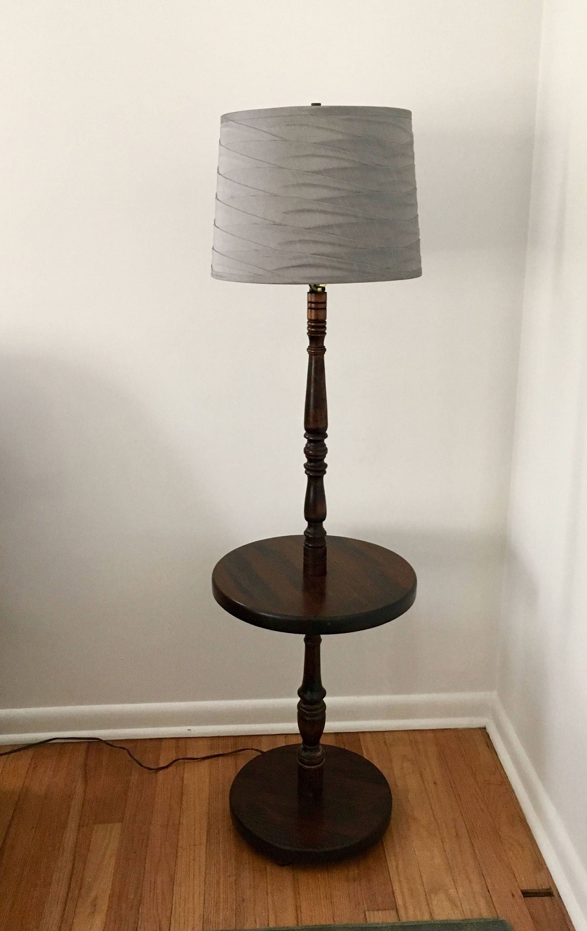 Vintage Solid Mahogany Wood Floor Lamp With Table Farmhouse Shabby Pertaining To Recent Country Living Room Table Lamps (View 9 of 20)