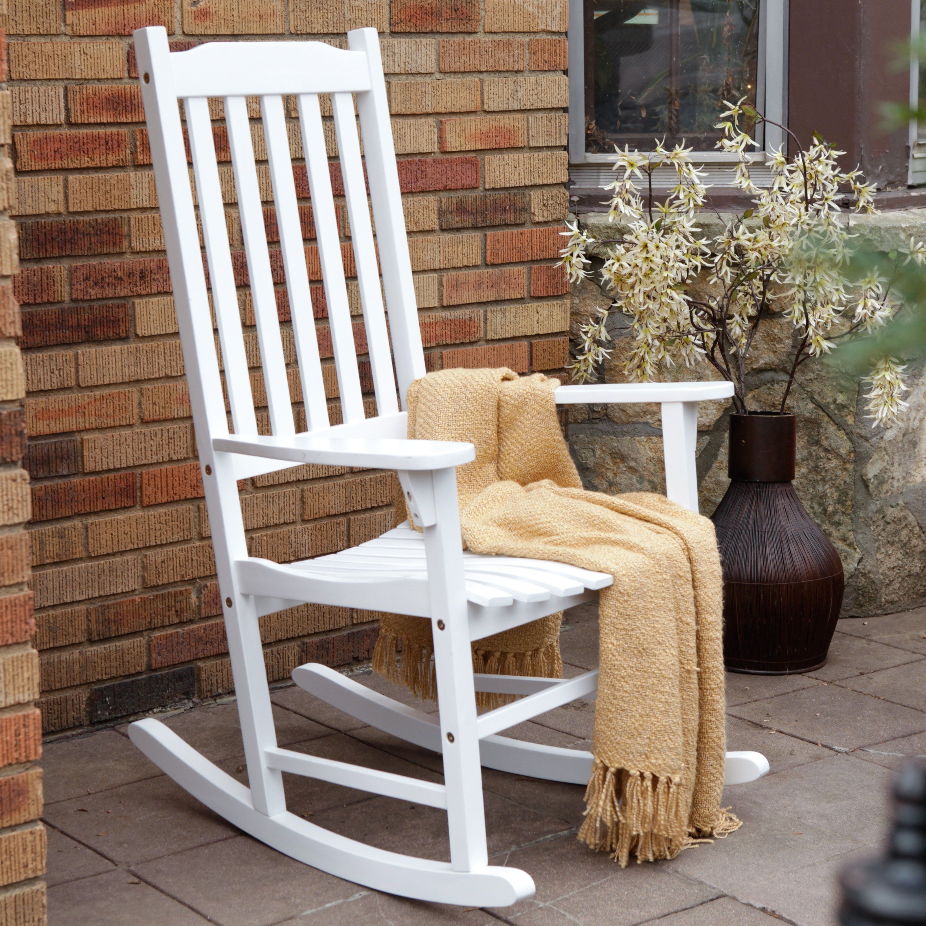 White Patio Rocking Chairs With Most Up To Date Coral Coast Indoor/outdoor Mission Slat Rocking Chair – White (View 1 of 20)
