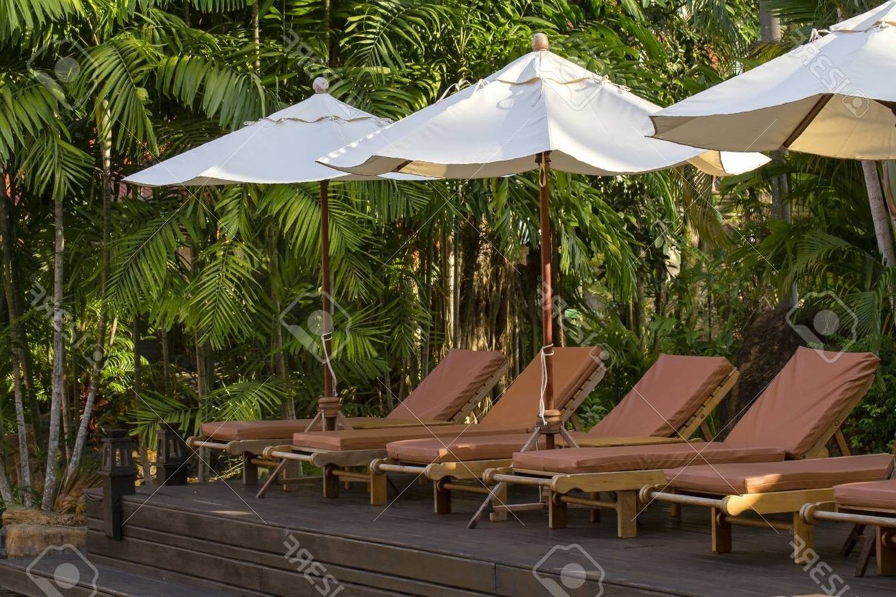 2019 Exotic Patio Umbrellas Inside Beach Loungers And Umbrellas On The Beach Next To The Sea In. (View 7 of 20)