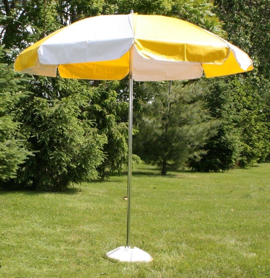 2019 Vinyl Patio Umbrellas With Regard To Vinyl Patio Umbrella, 7.5' W/tilt, Yellow & White (Photo 1 of 20)