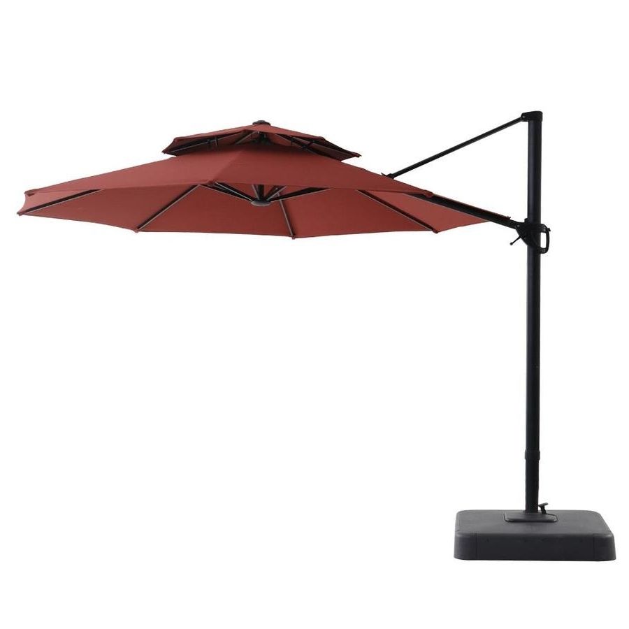 Best And Newest Shop Royal Garden Red Offset 11 Ft Patio Umbrella With Base At Lowes Within Red Patio Umbrellas (View 20 of 20)