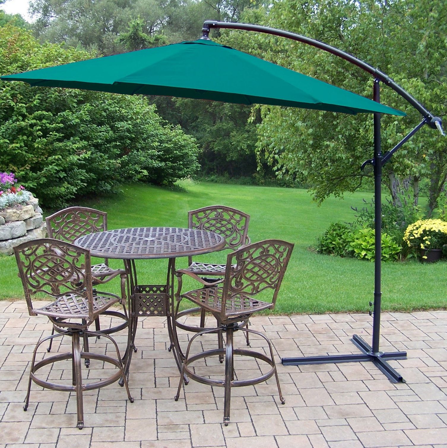 Most Recently Released Patio Umbrellas For Bar Height Tables Throughout Oakland Living Elite Mississippi Swivel 5 Piece Bar Height Dining (View 20 of 20)