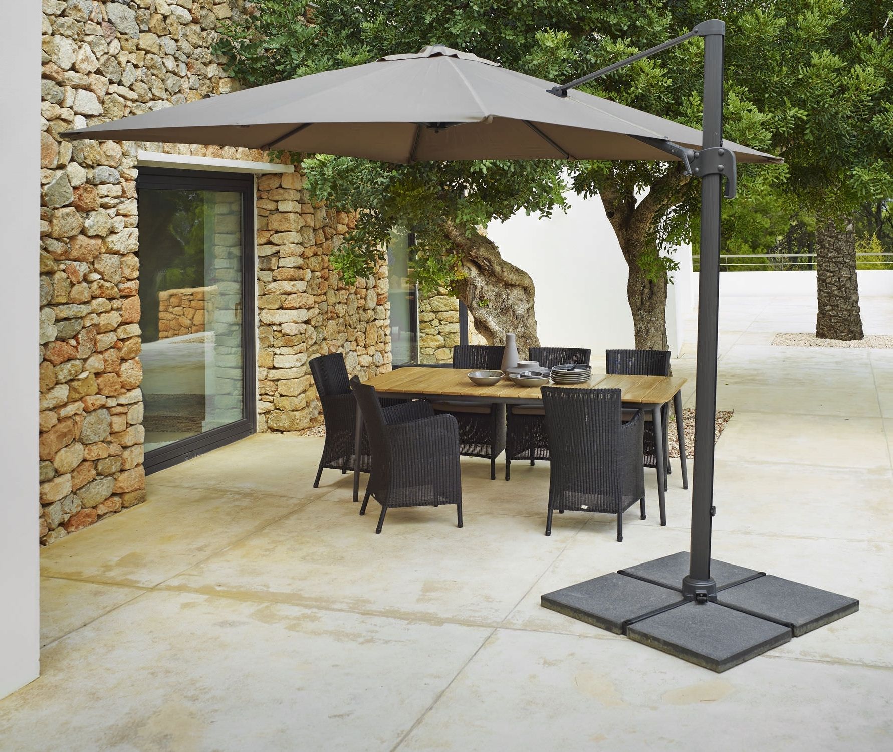 Most Up To Date Offset Patio Umbrellas With Base Regarding Stylish Offset Patio Umbrella Base Offset Patio Umbrella Mocha (View 1 of 20)