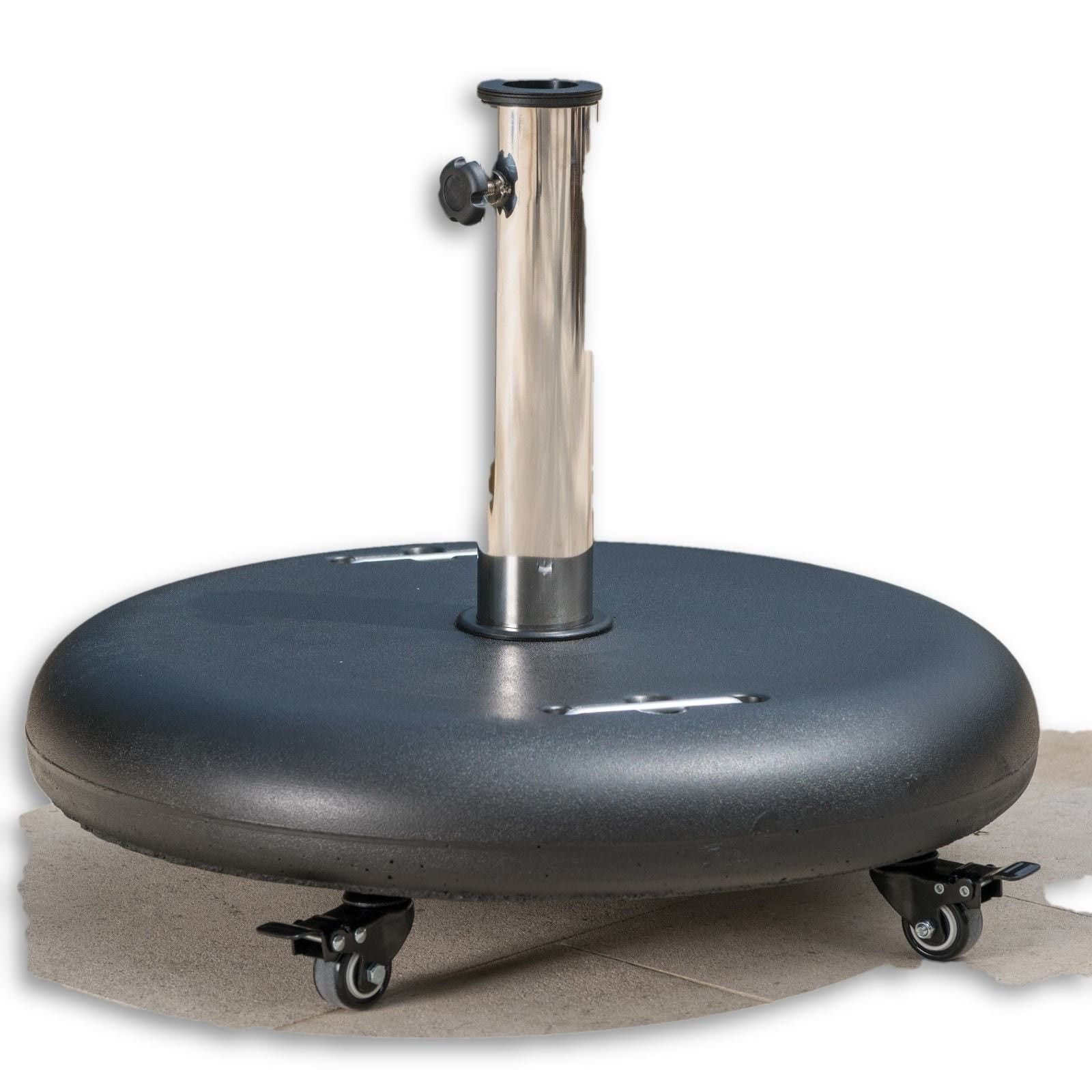 Most Up To Date Patio Umbrella Stands With Wheels Regarding 22" Round Patio Umbrella Base With Wheels (View 10 of 20)