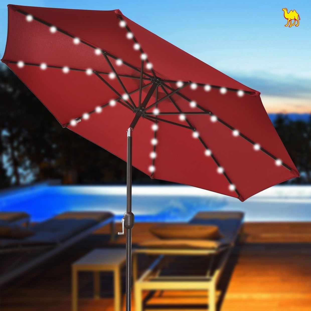 Well Known Outdoor Patio 9' Solar Umbrella Beige (View 1 of 20)