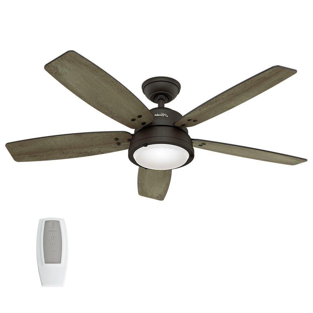 Current Hunter Channelside 52 In. Led Indoor/outdoor Noble Bronze Ceiling Throughout Outdoor Ceiling Fans With Remote (Photo 1 of 20)