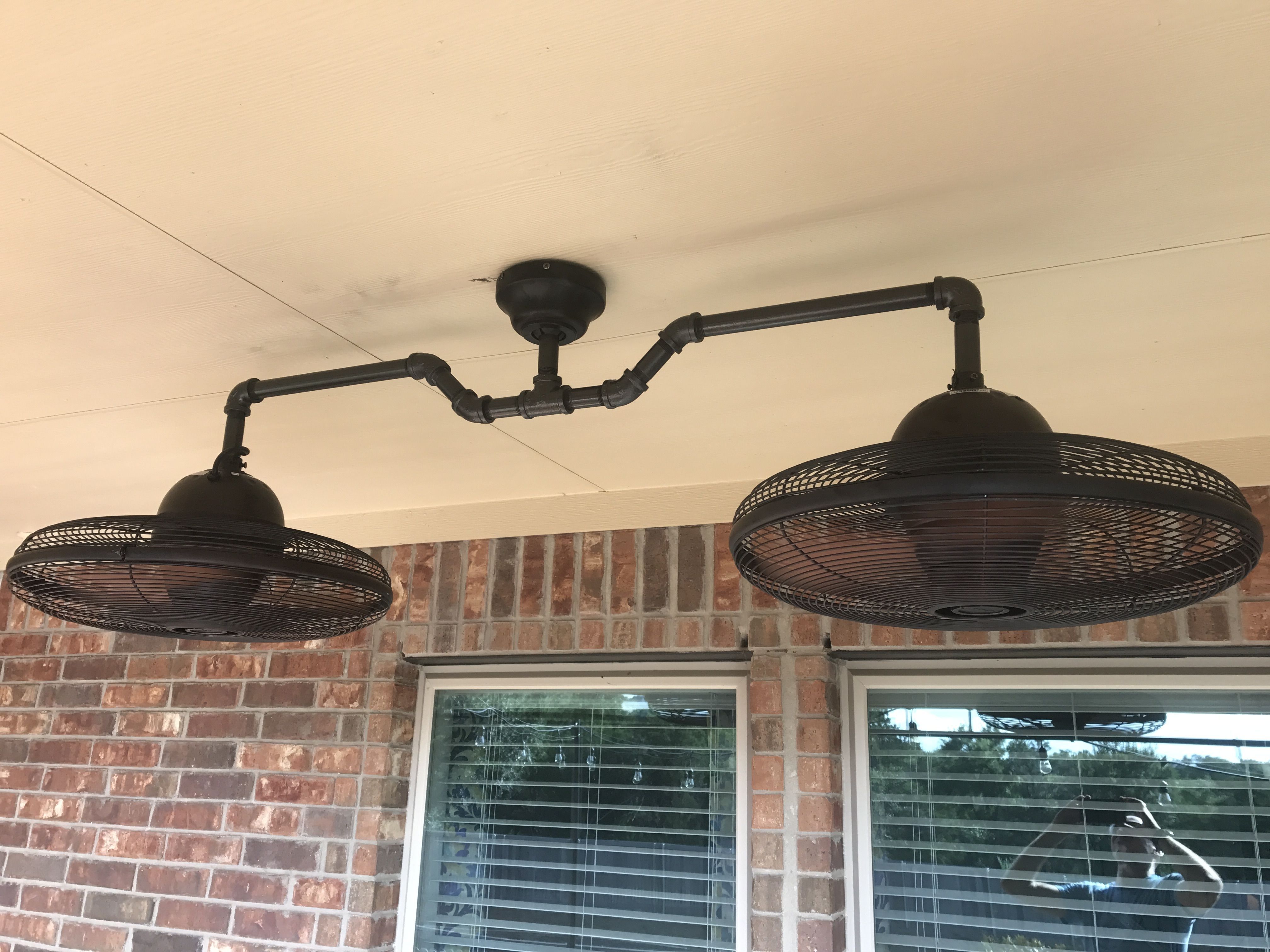 Diy Dual Ceiling Fan Made From Black Iron Pipe And Lowes Allen + In Well Known Black Outdoor Ceiling Fans (View 19 of 20)