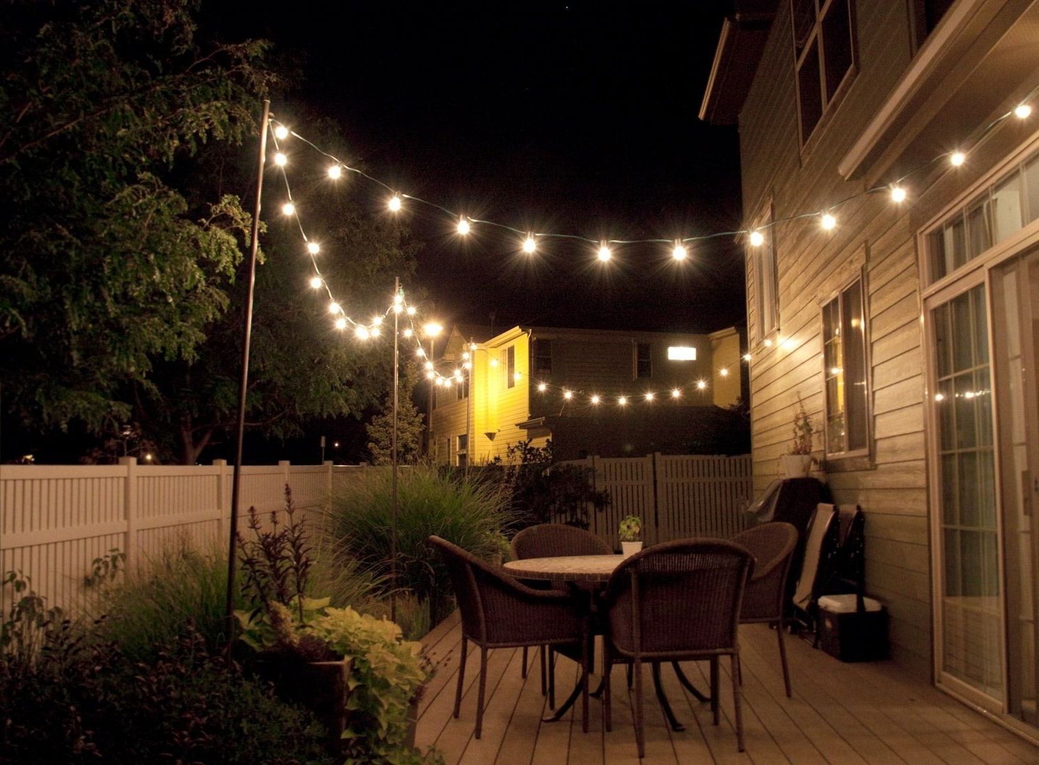 Fashionable Outdoor String Lanterns In How To Make Inexpensive Poles To Hang String Lights On – Café Style (Photo 1 of 20)