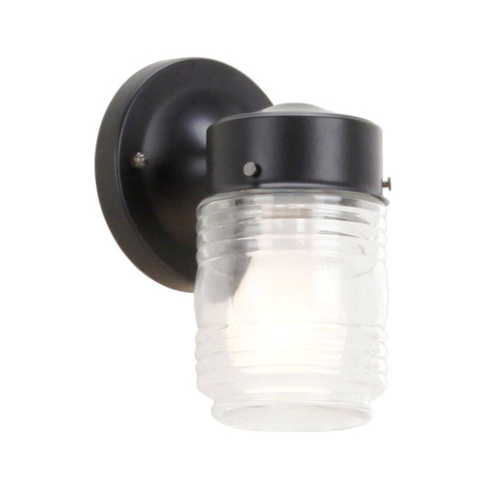 Favorite Hampton Bay 1 Light Matte Black Outdoor Jelly Jar Wall Light Wb0317 With Outdoor Jar Lanterns (View 10 of 20)