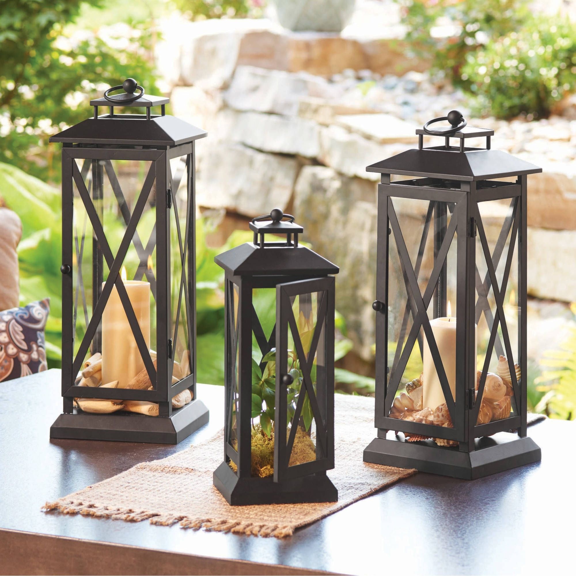 Most Recent Outdoor Lanterns Inside Better Homes And Gardens Crossbar Metal Outdoor Lantern – Walmart (View 1 of 20)