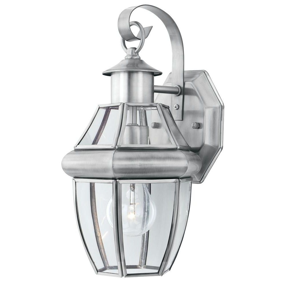 Well Liked Nickel Outdoor Lanterns Intended For Thomas Lighting Heritage 1 Light Brushed Nickel Outdoor Wall Mount (View 7 of 20)