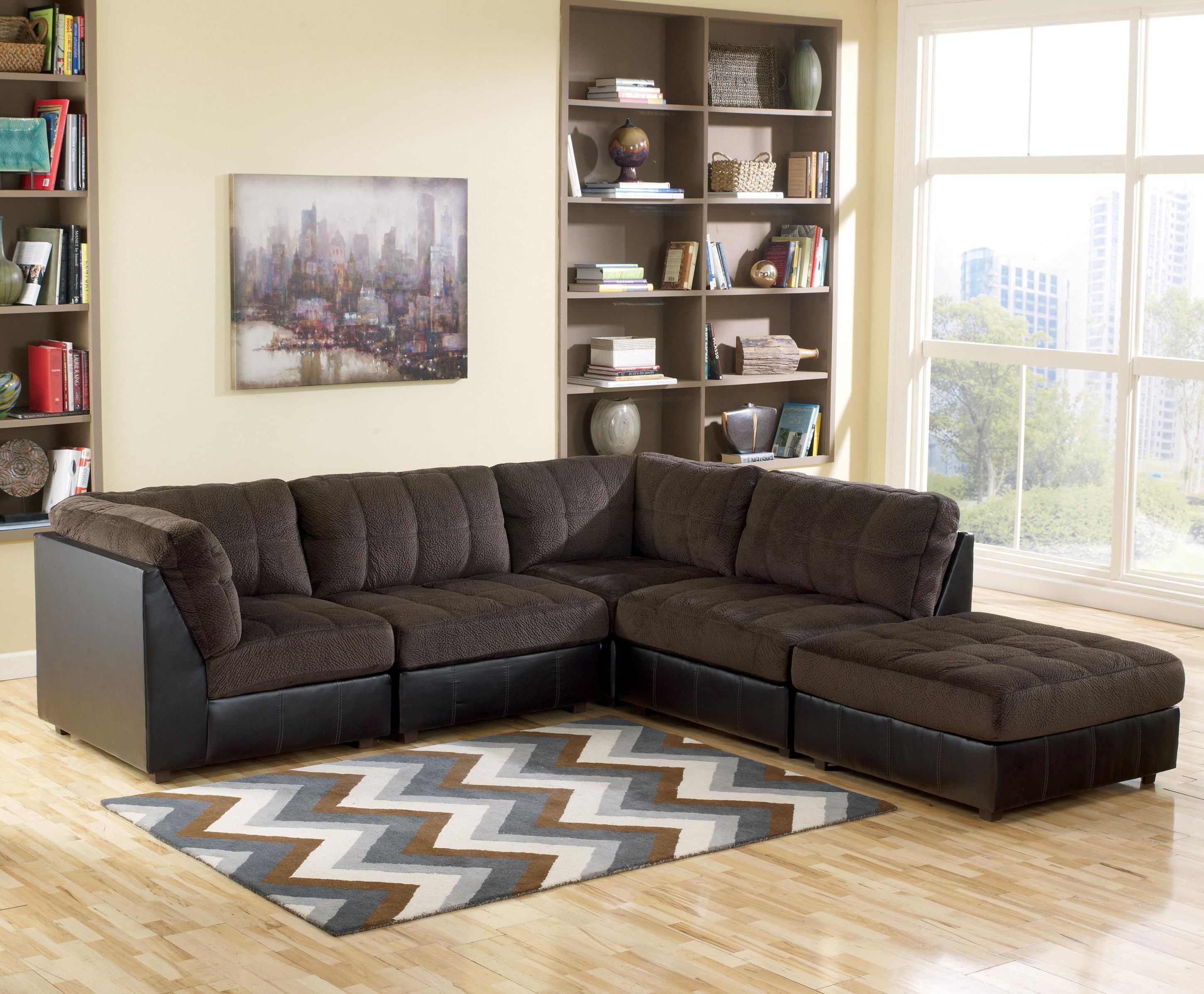 2018 Signature Designashley Hobokin – Chocolate Contemporary 5 Piece For Norfolk Chocolate 3 Piece Sectionals With Laf Chaise (View 13 of 20)