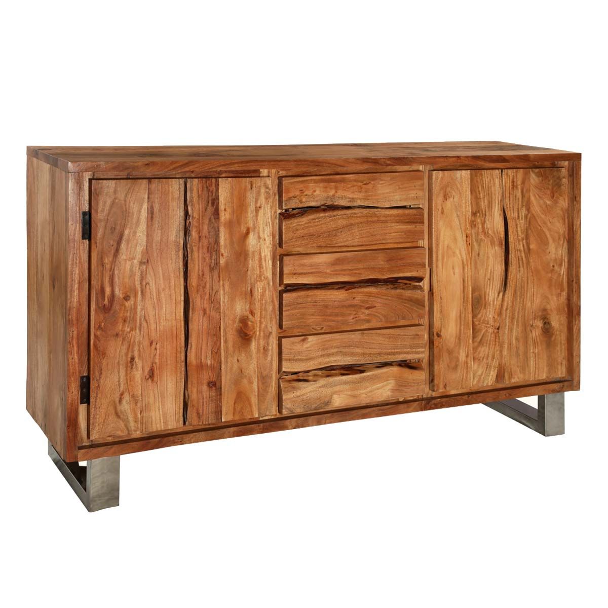Acacia Wood 4 Door Sideboards With Regard To Best And Newest Modern Pioneer Acacia Wood Live Edge 3 Drawer Large Sideboard Cabinet (View 16 of 20)