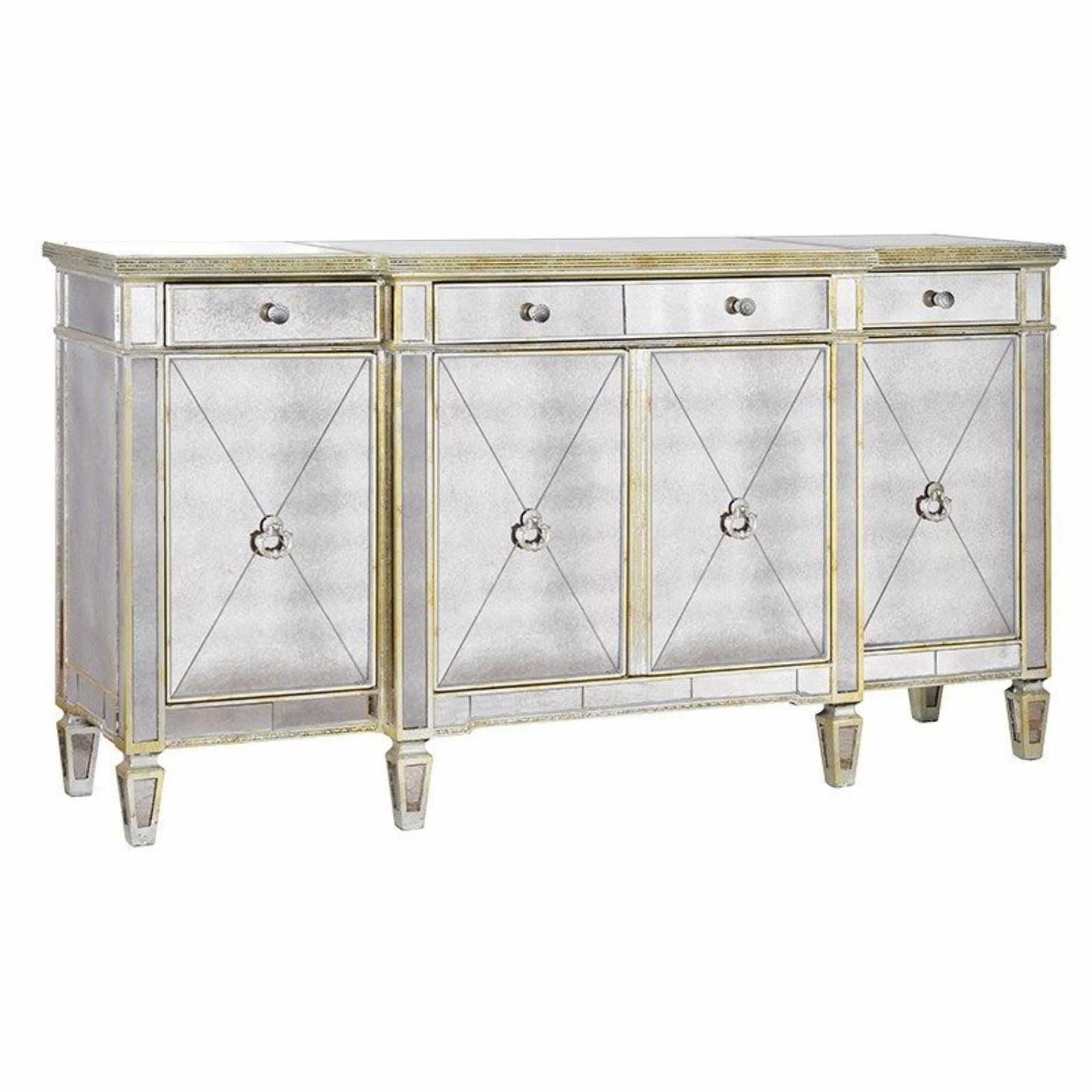 Aged Mirrored 4 Door Sideboards With Best And Newest Large Antique Seville Venetian Mirrored Glass Sideboard 4 Door (Photo 1 of 20)