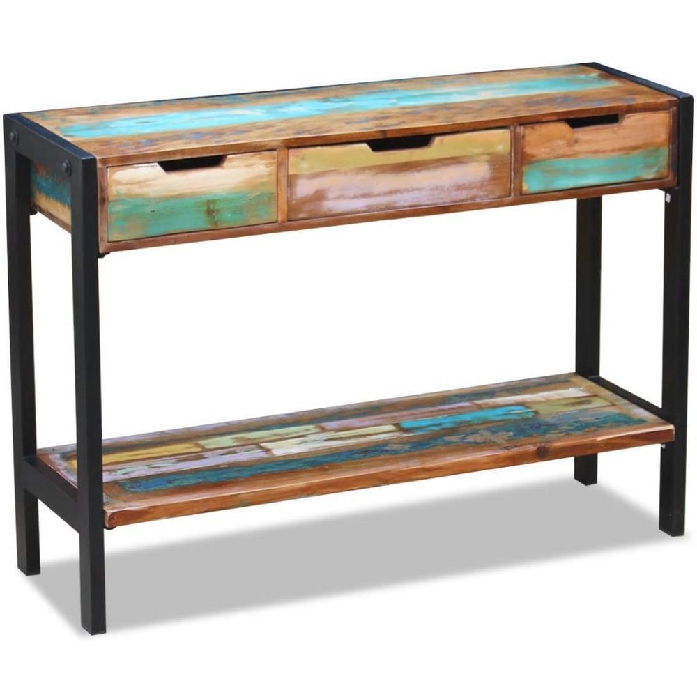 Best And Newest Metal Framed Reclaimed Wood Sideboards Pertaining To Details About 3 Drawer Sideboard Multicolour Reclaimed Wood Steel (View 20 of 20)
