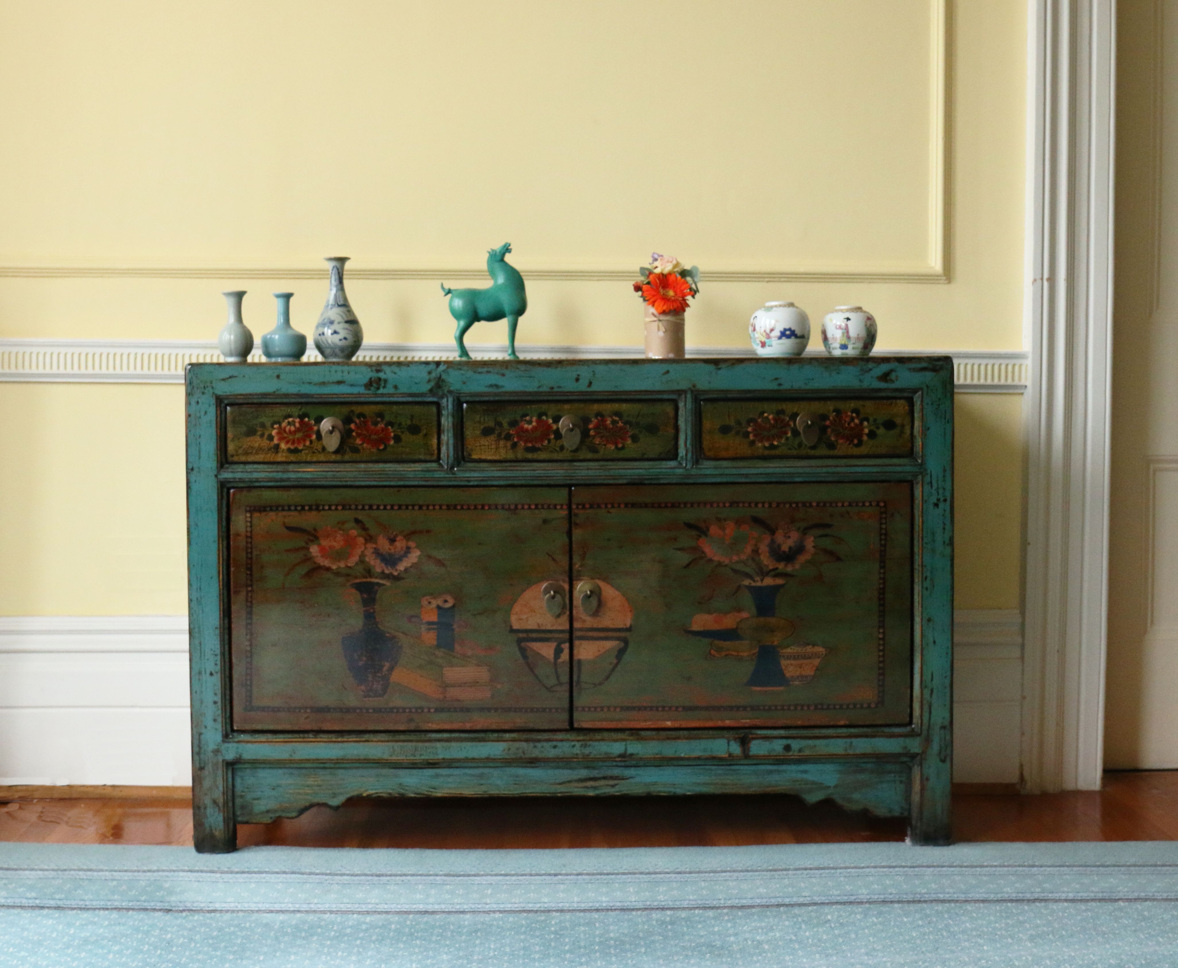 Boyce Sideboards Inside Newest Hand Painted Teal High Lacquer Cabinet – Nookdeco (View 17 of 20)